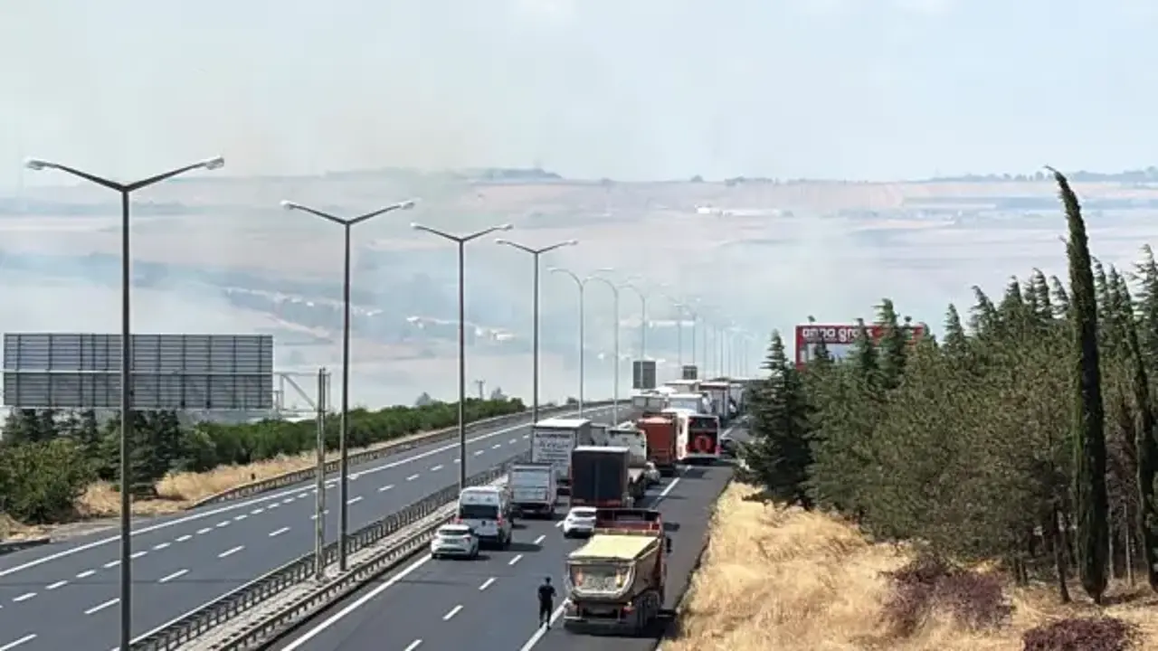 Silivri'de tarla yangını büyüdü: TEM otoyolunda trafik durdu!
