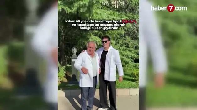 Ankara'da 60 yaşındaki tıp öğrencisine önlüğünü oğlu giydirdi