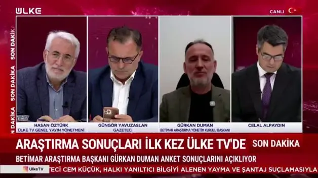 BETİMAR anket sonuçlarını ilk kez ÜLKE TV canlı yayınında açıkladı! Yeni Parti'ye anket şoku