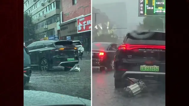 Çin'de seyir halindeki elektrikli otomobilin motoru düştü
