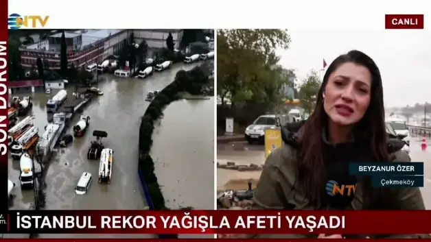 NTV muhabiri Beyzanur Özer'e canlı yayında İETT otobüsü çarptı