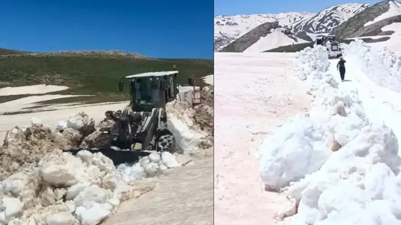 Yazın ortasında kar kalınlığı 3 metreyi buldu, yolda çalışma başlatıldı!